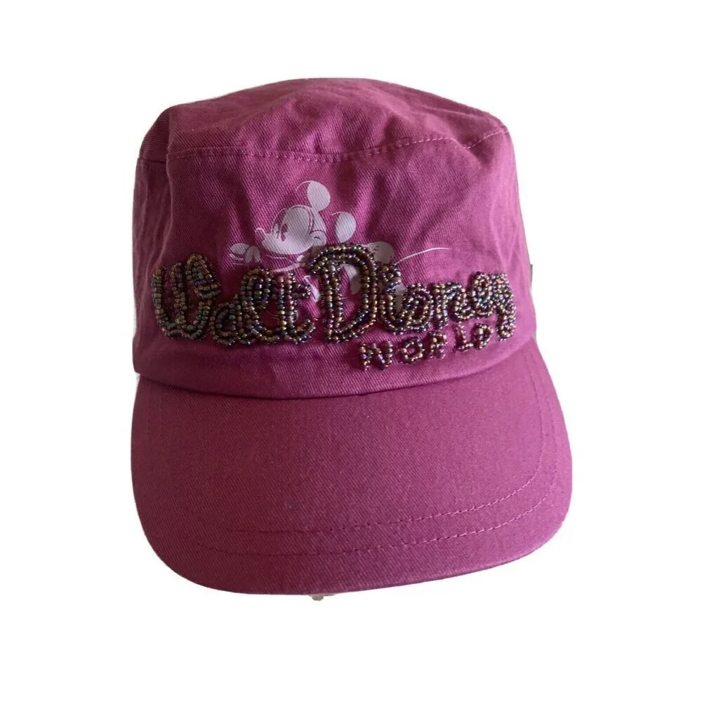 Disney Parks‎ Cadet Hat Magenta Walt Disney World Beaded Mickey Mouse Strapback